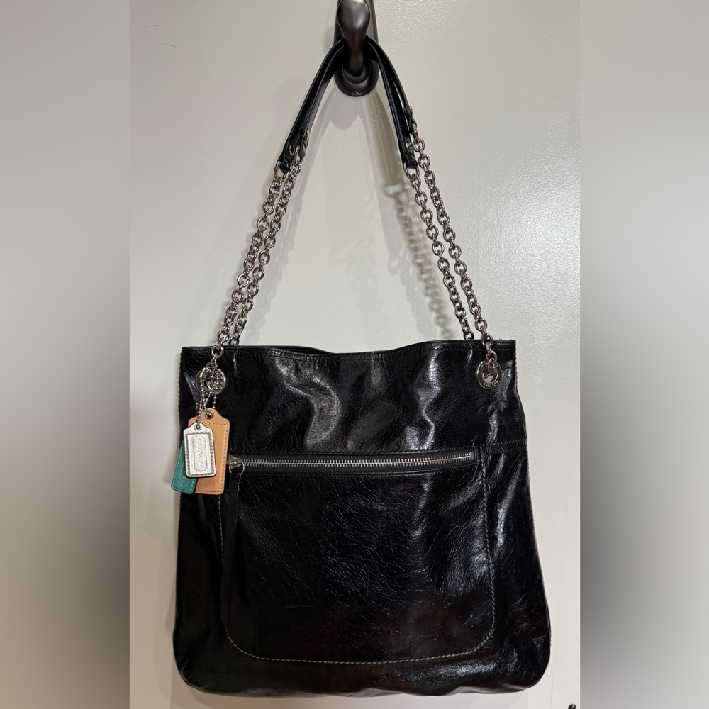 Coach Poppy Slim Tote – Black Leather (Style 21199)
